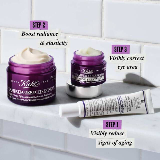 Step 1 Retinol Skin-Renewing Daily Micro-Dose Serum, Step 2  Super Multi-Corrective Cream, Step 3 Super Multi-Corrective Eye Zone Treatment​