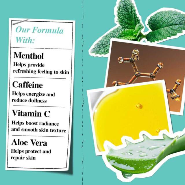 Menthol, Caffeine, Vitamin C, and Aloe Vera ingredient molecules and textures​