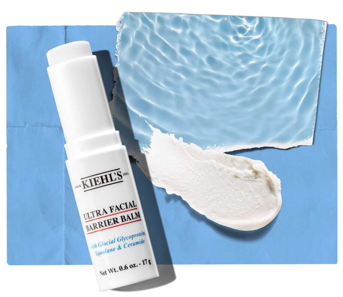 Kiehl's Ultra Facial Barrier Balm skincare stick with product texture sample